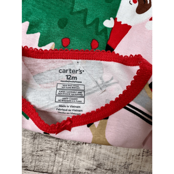 Carter's Oeko-Tex Santa Claus Christmas Pink Pajama Pant Set 12 months Trees NWT - Picture 4 of 9